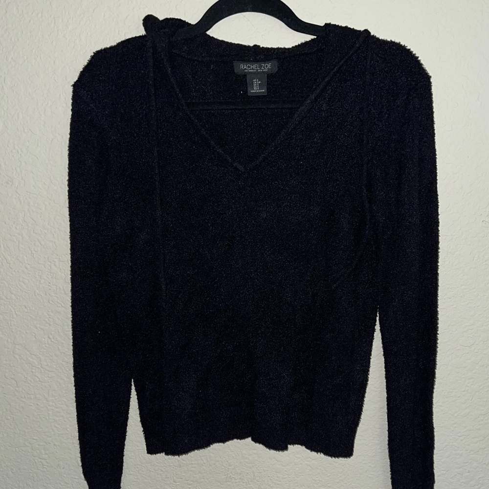 Rachel Zoe Fuzzy Pullover Hoodie - Black Size Small